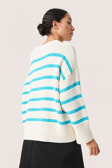 Soaked in Luxury Ravalina Stripes Casual Fit Pullover White  Jumper