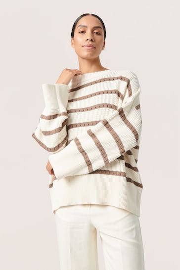Soaked in Luxury Ravalina Stripes Casual Fit Pullover White Jumper