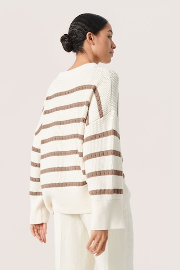 Soaked in Luxury Ravalina Stripes Casual Fit Pullover White Jumper
