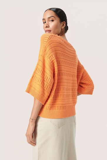 Soaked in Luxury Orange Rava Casual Fit Half Sleeve Pullover Jumper