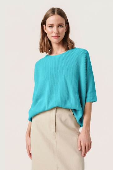 Soaked in Luxury Blue Tuesday Half Sleeve Pullover Jumper