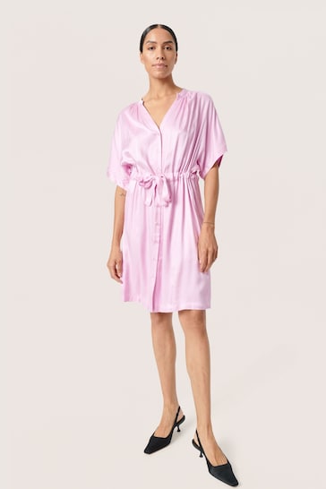 Soaked in Luxury Pink Charma Short Sleeve Tying Belt Dress