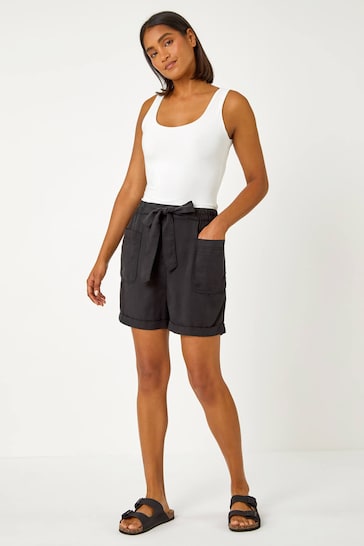 Roman Black Tie Waist Pocket Shorts