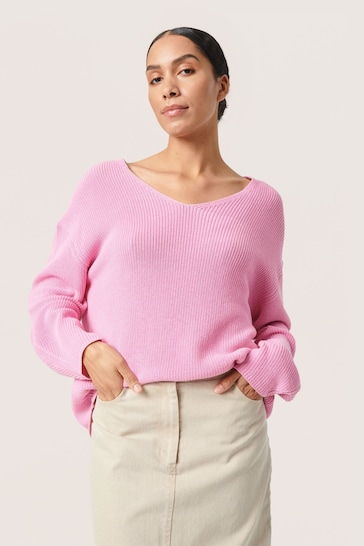 Soaked in Luxury Pink Tuesday V-Neck Relaxed Fit Pullover Jumper