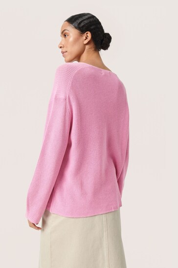 Soaked in Luxury Pink Tuesday V-Neck Relaxed Fit Pullover Jumper