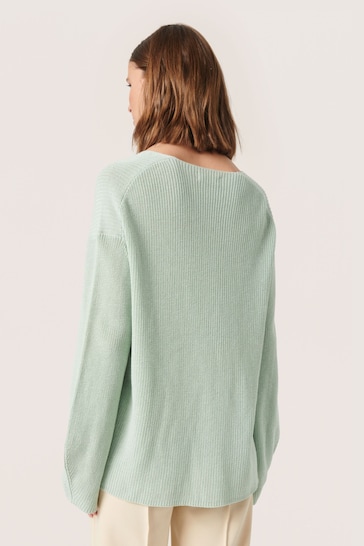 Soaked in Luxury Green Tuesday V-Neck Relaxed Fit Pullover Jumper