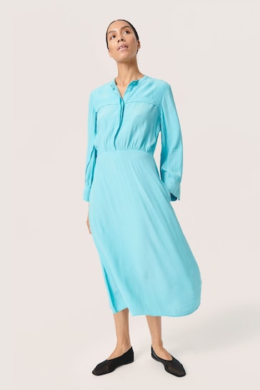 Soaked in Luxury Blue Layna Maxi Long Sleeve Shirt Dress