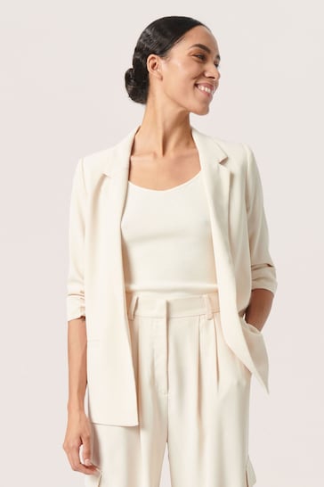 Soaked in Luxury Shirley 3/4 Sleeve Open Front White Blazer