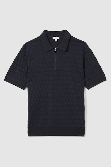 Reiss Navy Rizzo Half-Zip Knitted Polo Shirt