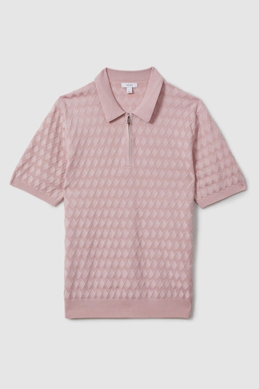 Reiss Soft Pink Rizzo Half-Zip Knitted Polo Shirt