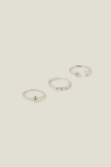 Accessorize Sterling Silver Plated Celestial Rings 3 Pack