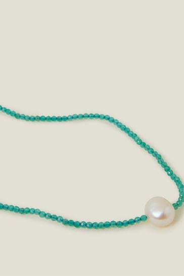 Accessorize Green Sterling Silver Plated Pearl Bead Necklace