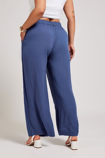 Yours Curve Blue Pleated Front Trousers