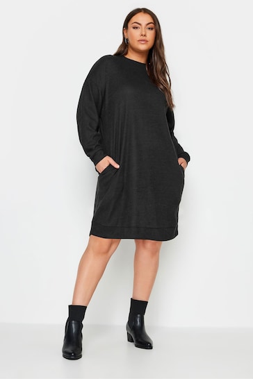 Yours Curve Black Ribbed Soft Touch Jumper Dress