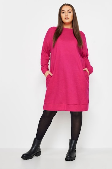 Yours Curve Mid Pink Ribbed Soft Touch Jumper Dress