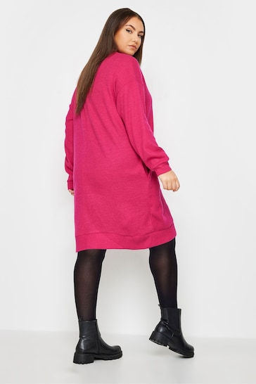 Yours Curve Mid Pink Ribbed Soft Touch Jumper Dress