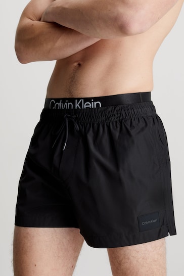 Calvin Klein Double Waistband Black Swim Shorts