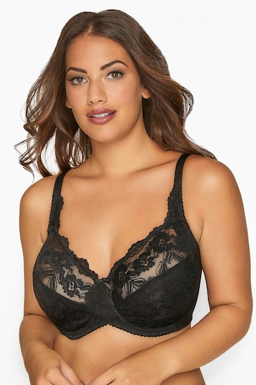 Yours Curve Black Stretch Lace Under Wired Non Padded Bra