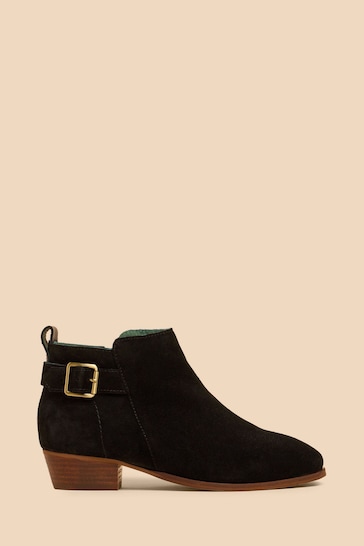White Stuff Black Suede Willow Buckle Ankle Boots