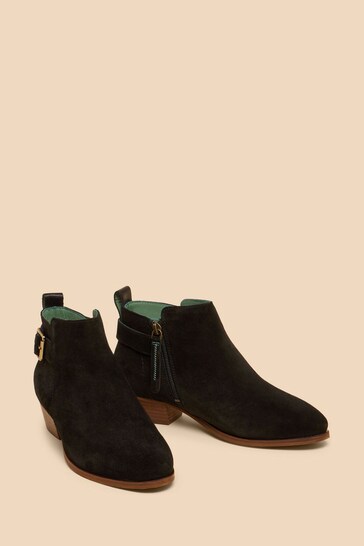 White Stuff Black Suede Willow Buckle Ankle Boots