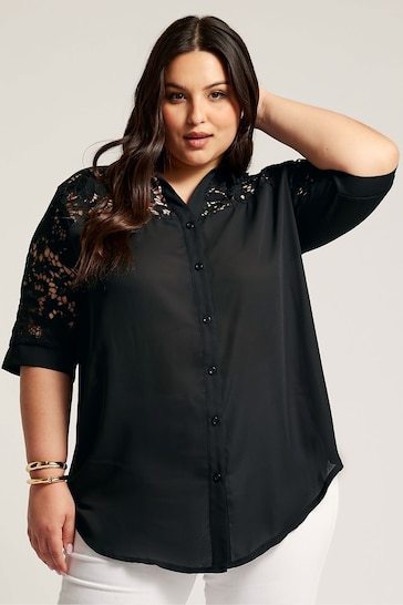 YOURS LONDON Curve Black Lace Sleeve Shirt