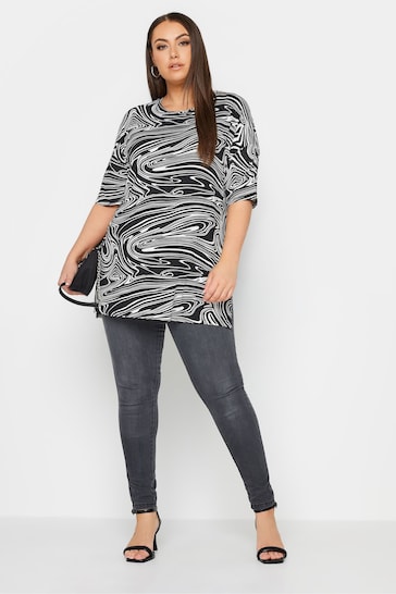 Yours Curve Black Abstract Stripe Print Top