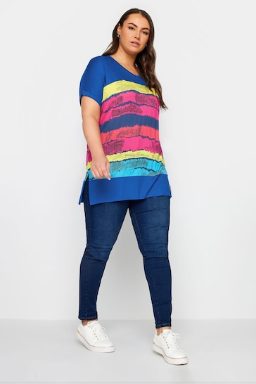 Yours Curve Blue Abstract Stripe Print Top