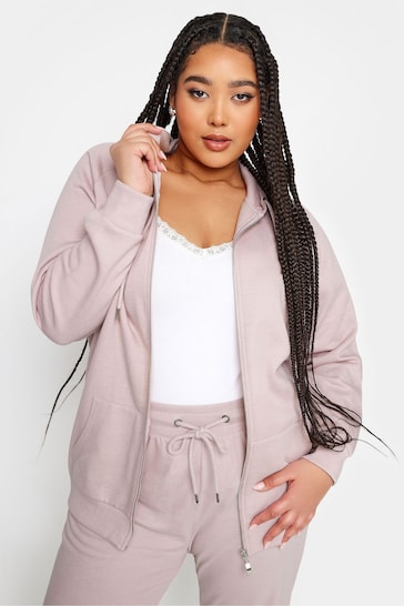 Yours Curve Dusty Pink Zip Through Hoodie