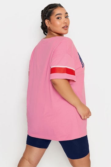 Yours Curve Pink 'New York Champs' Varsity T-Shirt