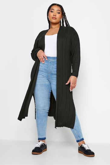 Yours Curve Black Longline Ribbed Cardigan