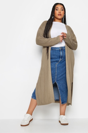 Yours Curve Natural Longline Ribbed Cardigan