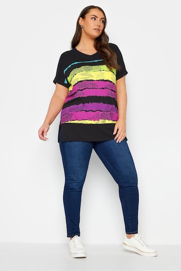 Yours Curve Mid Black Abstract Stripe Print Top