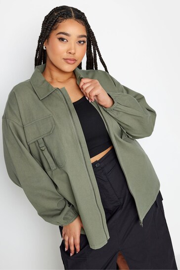 Yours Curve Green Utility Bomber Jacket