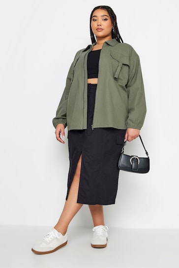 Yours Curve Green Utility Bomber Jacket