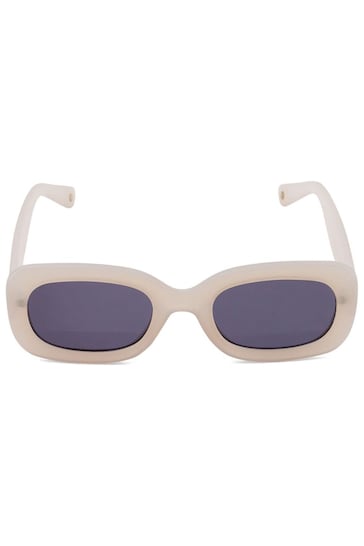 Dune London Cream Gleaming Slim Rectangle Sunglasses