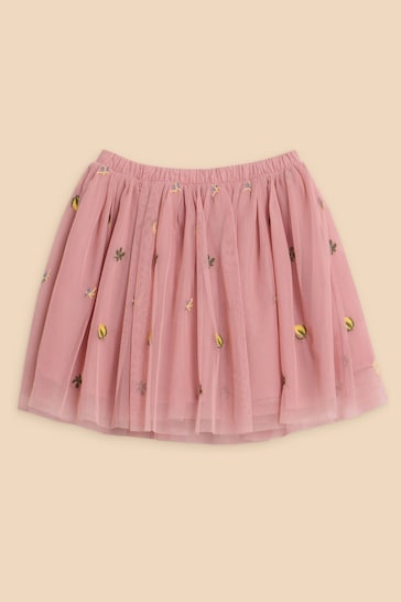 White Stuff Pink Embroidered Tulle Skirt