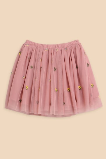 White Stuff Pink Embroidered Tulle Skirt