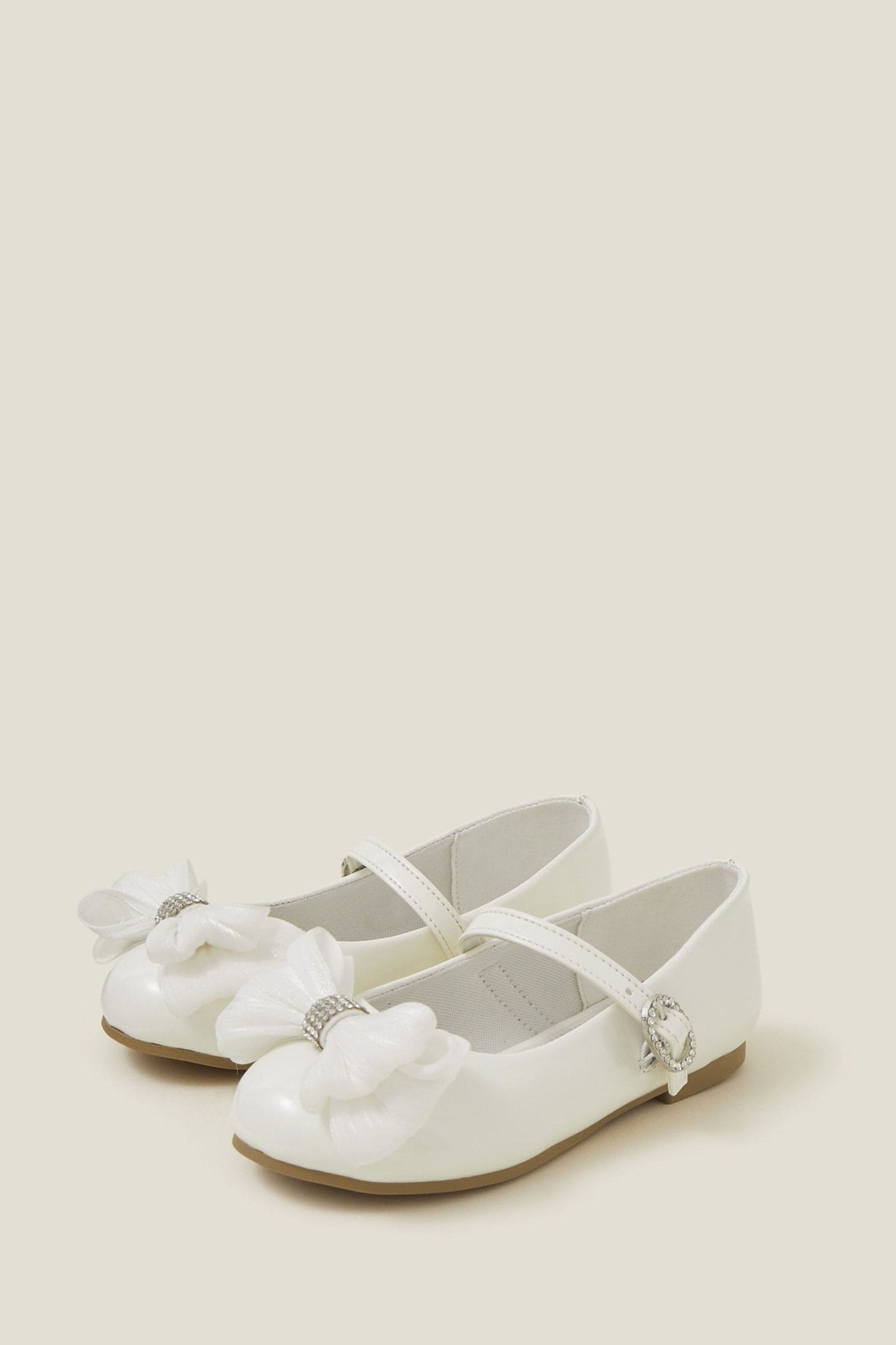 Angels By Accessorize White Patent Bow Ballerina Shoes