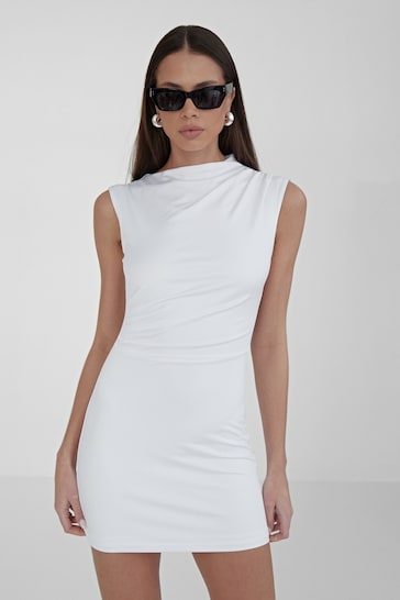 4th & Reckless White Mini Senya Ruched Jersey Dress