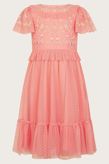 Monsoon Pink Josephine Embroidered Dress