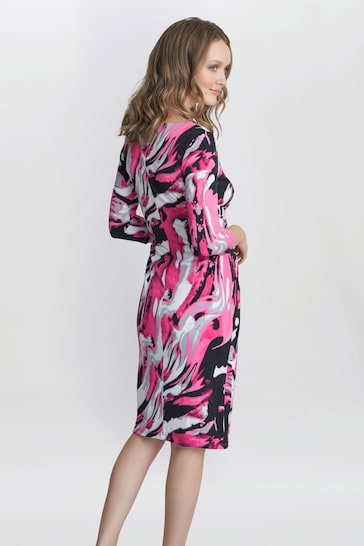 Gina Bacconi Pink Anabelle Printed Jersey Ruffle Dress