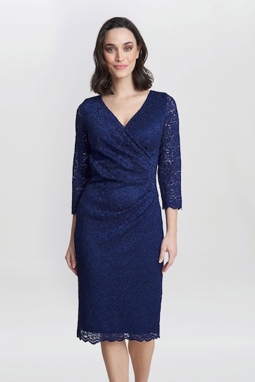 Gina Bacconi Blue Melody Lace Wrap Dress
