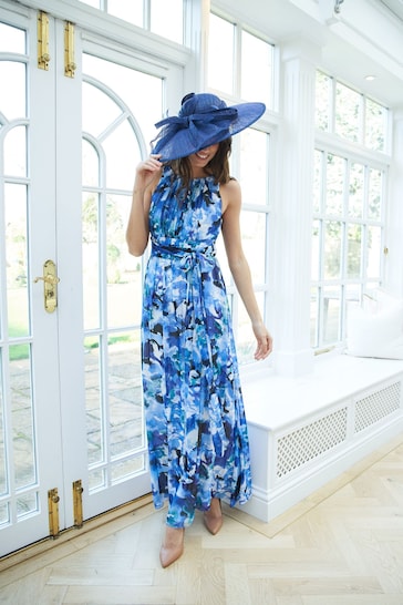 Gina Bacconi Blue Maria Maxi Printed Sleeveless Dress