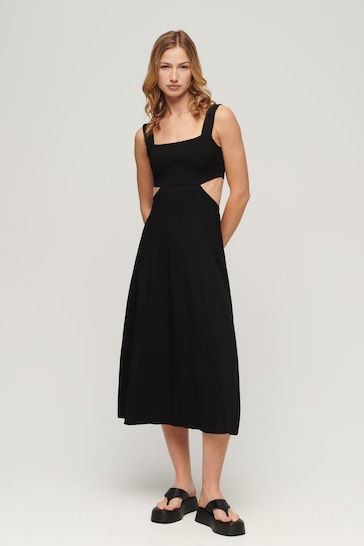 Superdry Black Jersey Cutout Midi Dress