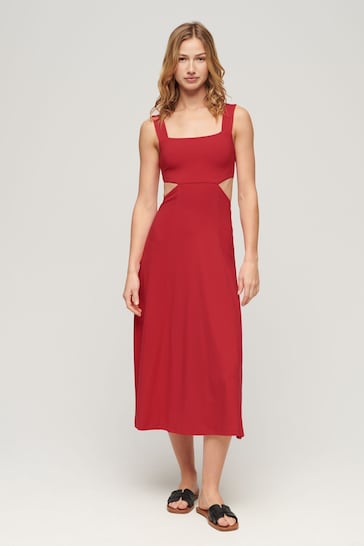 Superdry Red Jersey Cutout Midi Dress