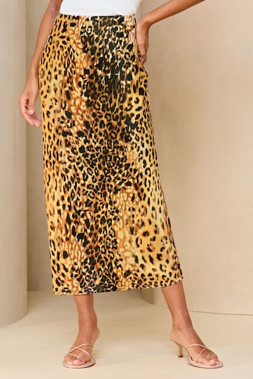 Lipsy Leopard Print Petite Satin Bias Cut Midi Skirt
