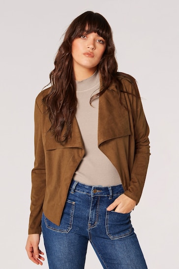 Apricot Brown Cropped Suede Waterfall Jacket