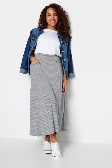 M&Co Mid Blue Navy & White Striped Pocket Maxi Skirt