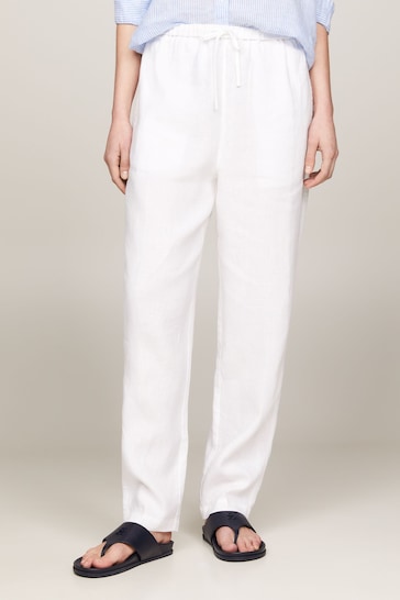 Tommy Hilfiger Casual Linen Taper White Joggers