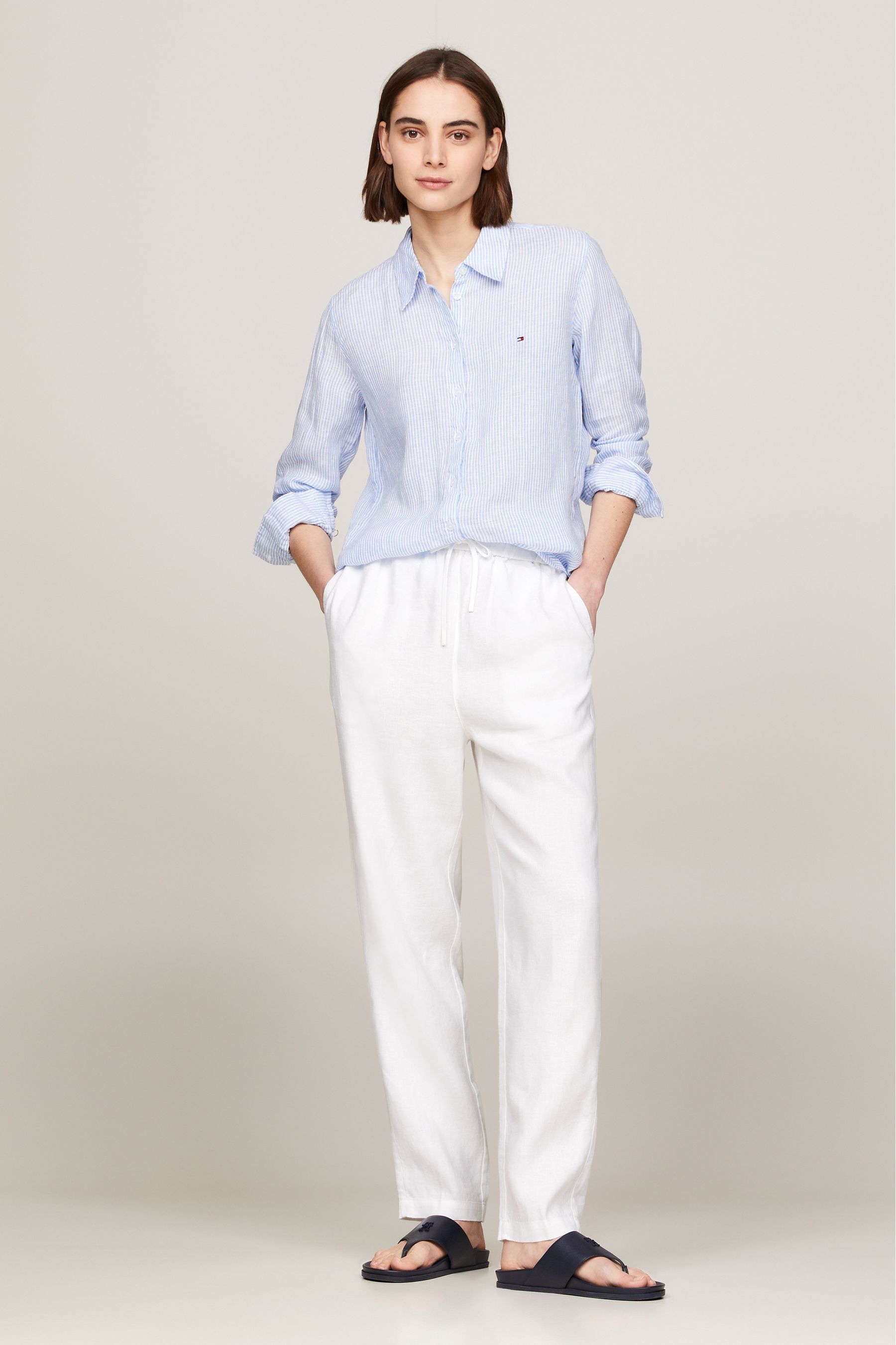 Buy Tommy Hilfiger Casual Linen Taper White Joggers from the Next UK online shop